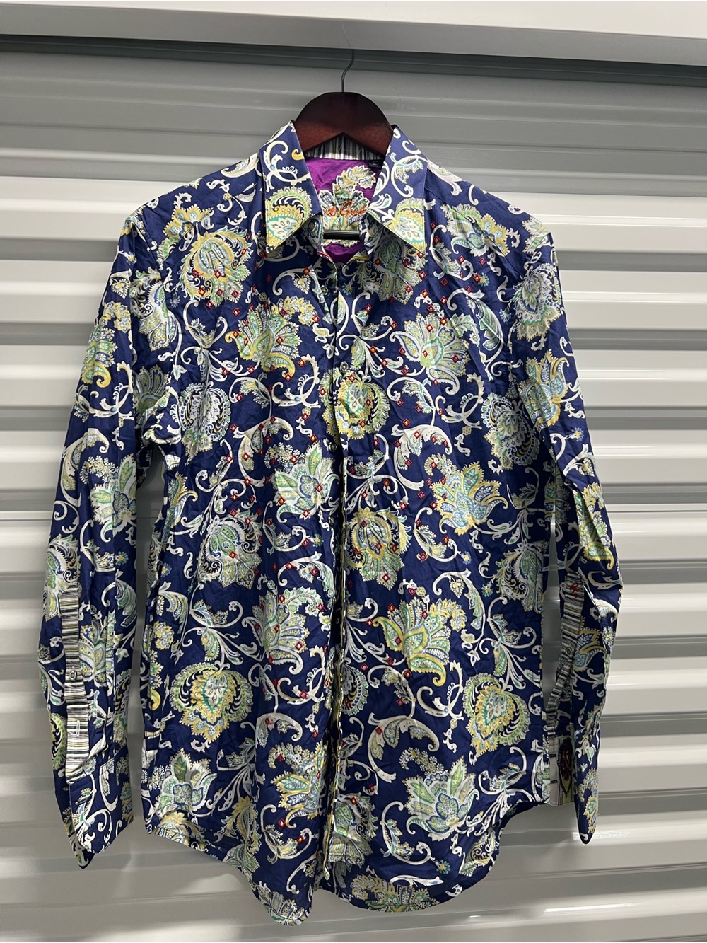 Robert Graham Navy Paisley Print Button-Down Shirt with Lime & Aqua Accents